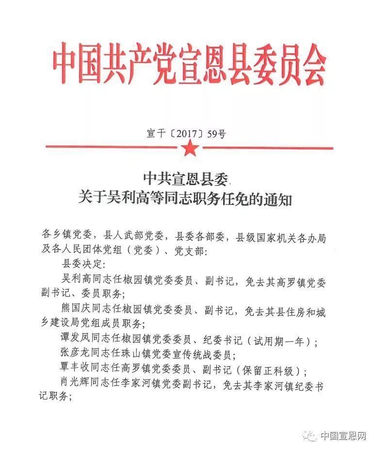 宣恩最新人事任免及动态更新